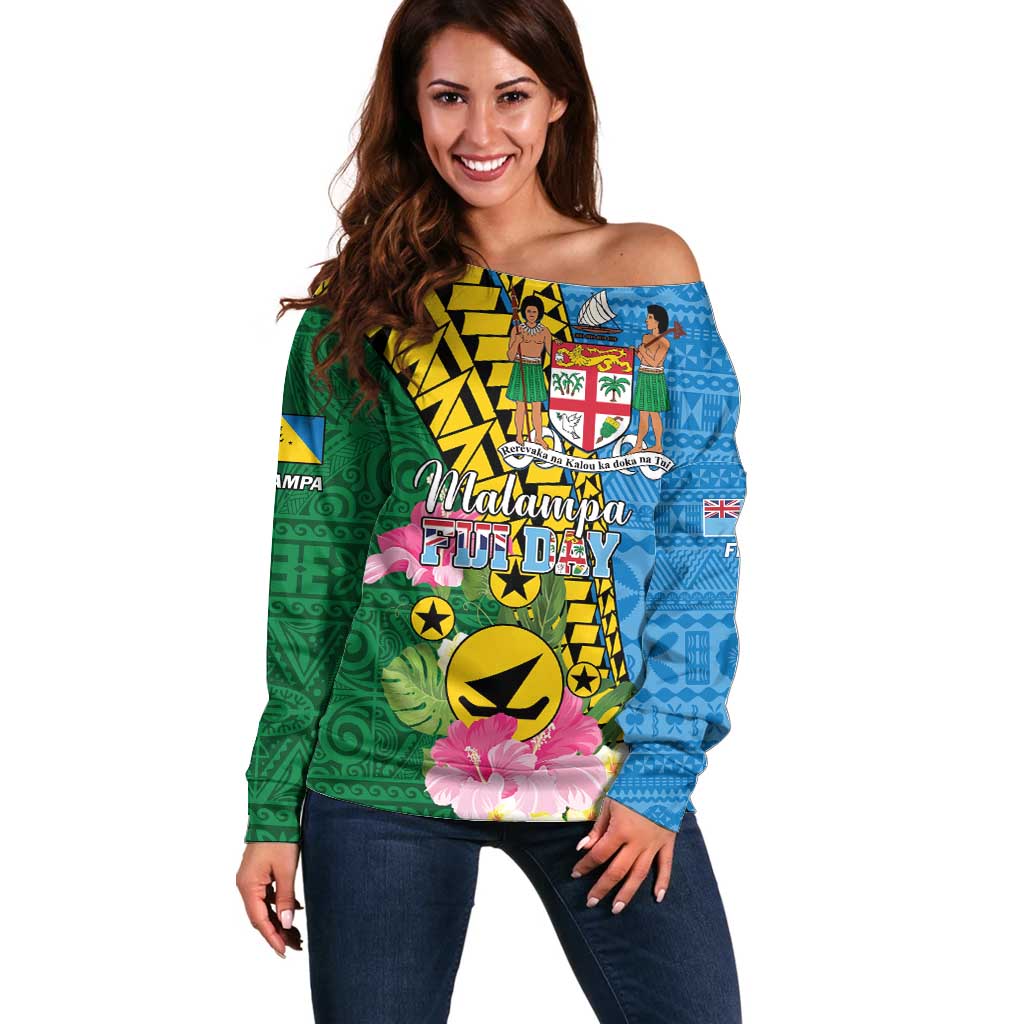 Personalised Malampa Fiji Day Off Shoulder Sweater Tropical Tapa Pattern