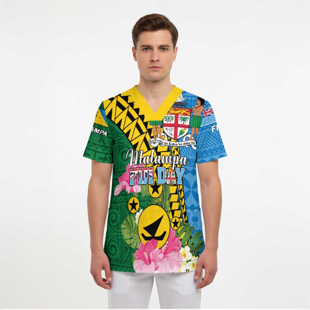 Personalised Malampa Fiji Day Scrub Top Tropical Tapa Pattern - Polynesian Pride