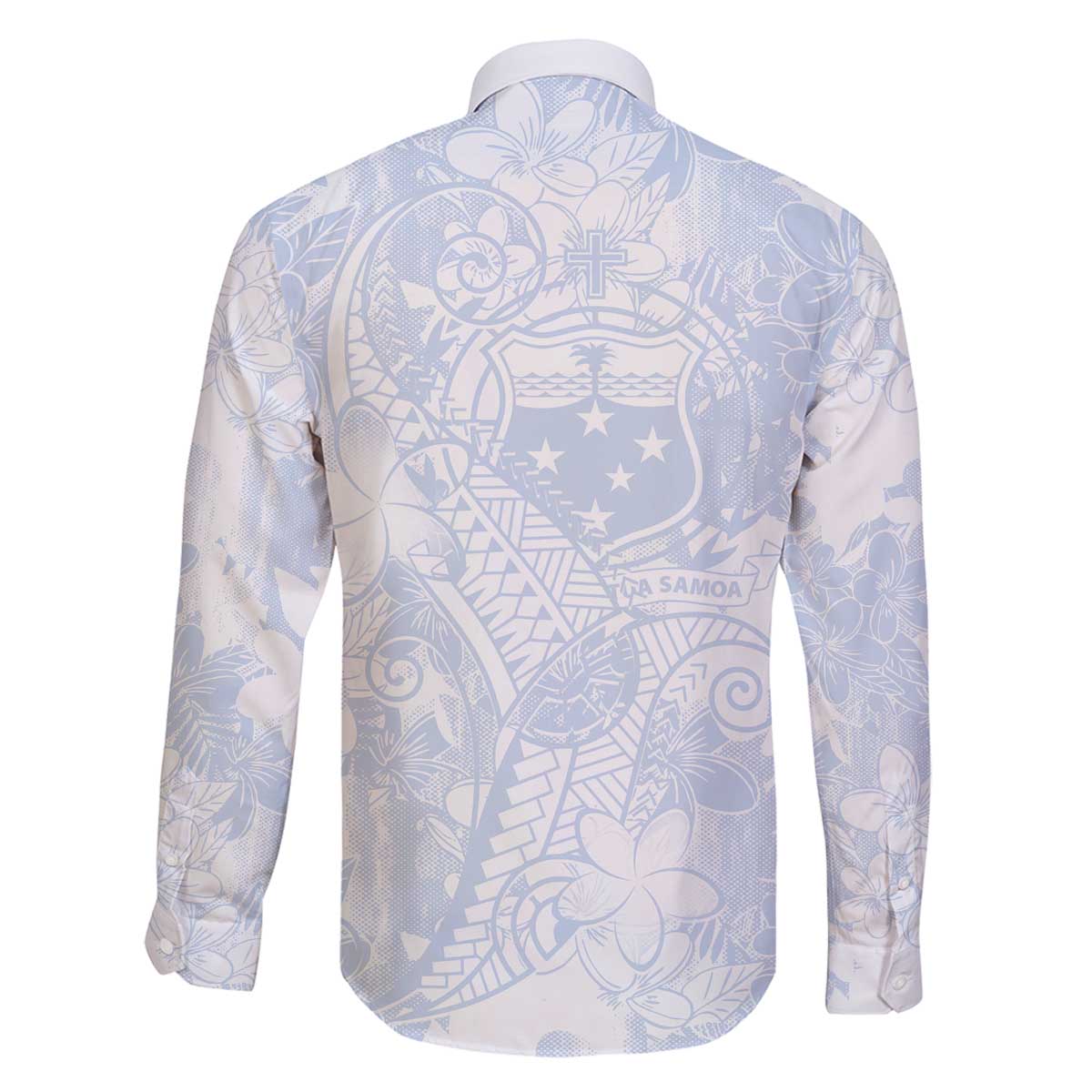 Samoa White Sunday Family Matching Off The Shoulder Long Sleeve Dress and Hawaiian Shirt Plumeria Floral