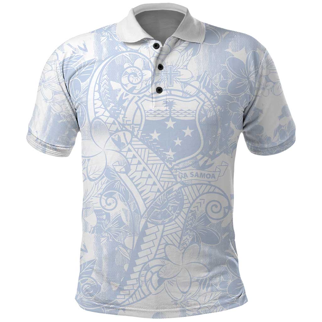 Samoa White Sunday Polo Shirt Plumeria Floral