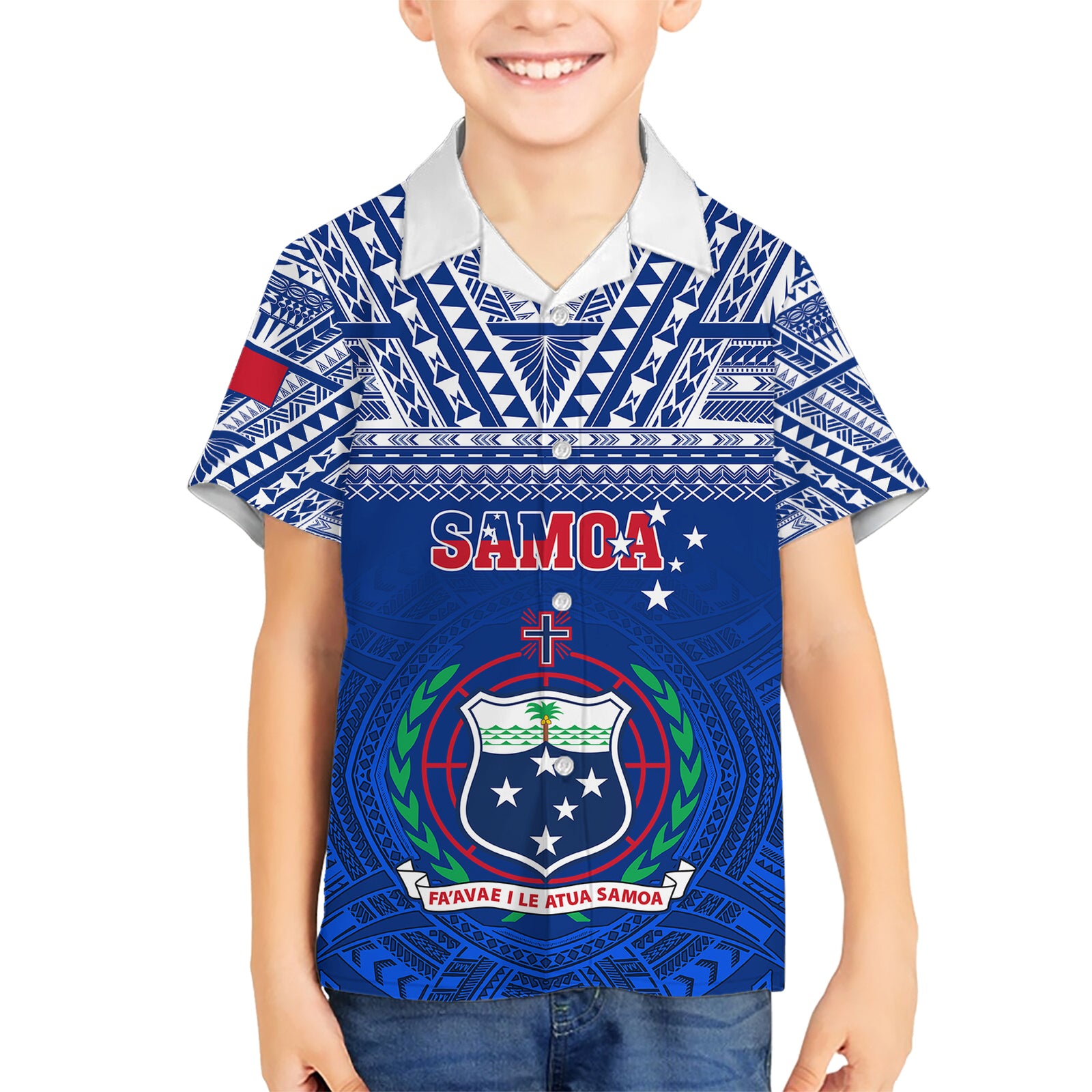 Custom Samoa Rugby Kid Hawaiian Shirt Manu Samoa Polynesian Tatoo Pattern LT01 Kid Blue - Polynesian Pride