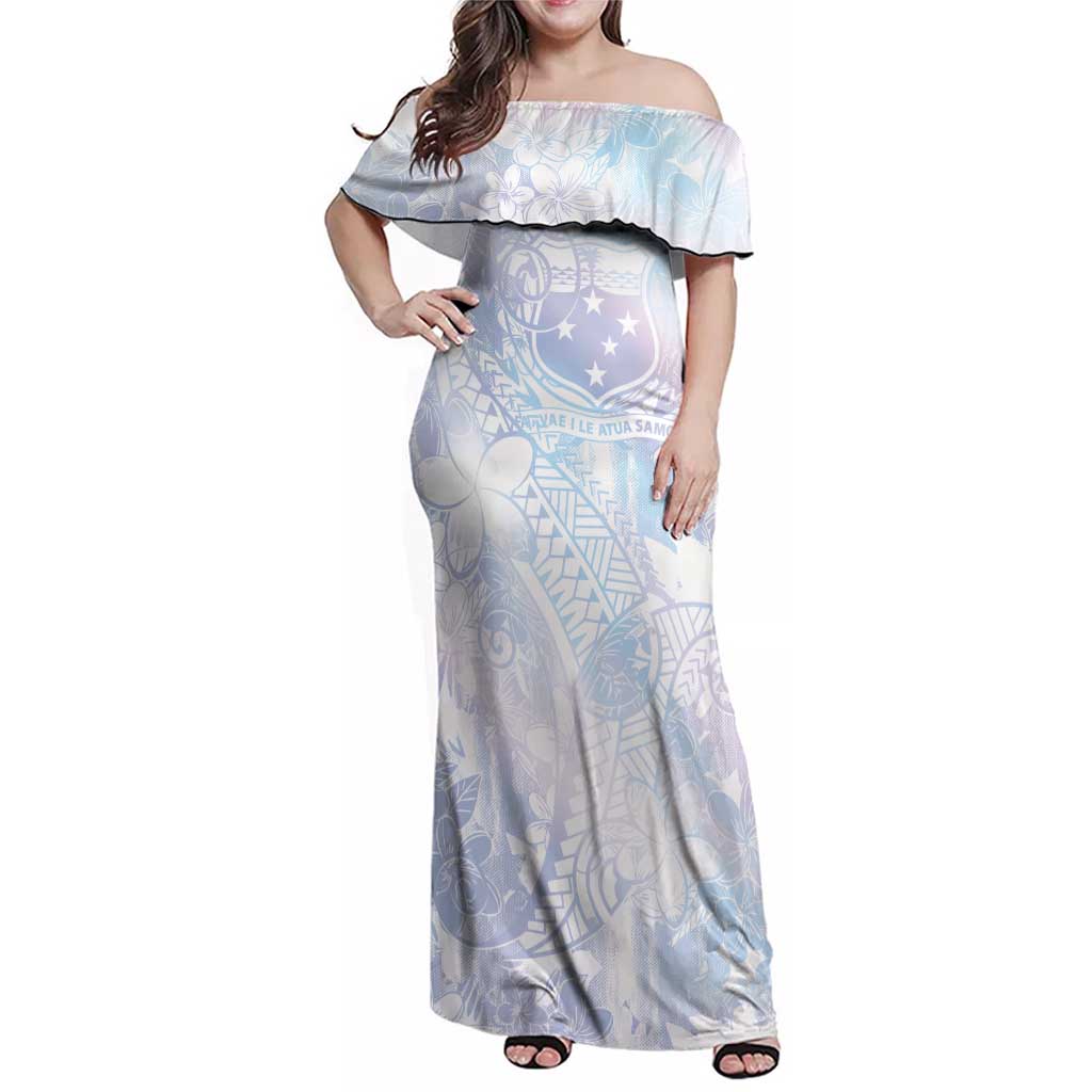 Samoa White Sunday Family Matching Off Shoulder Maxi Dress and Hawaiian Shirt Sweet Pastel Plumeria Floral