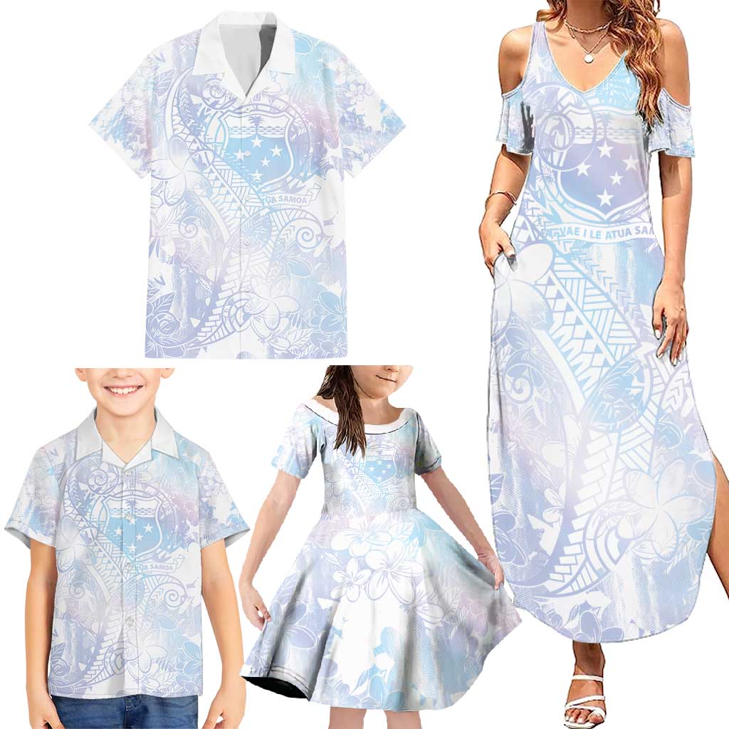 Samoa White Sunday Family Matching Summer Maxi Dress and Hawaiian Shirt Sweet Pastel Plumeria Floral