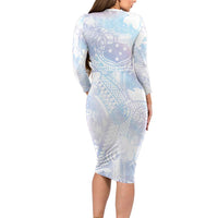 Samoa White Sunday Long Sleeve Bodycon Dress Sweet Pastel Plumeria Floral