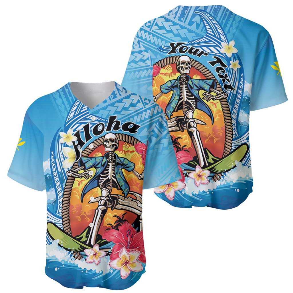 Personalized Aloha Hawaii Skeleton Surfing Baseball Jersey Tribal Shark Plumeria