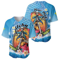 Personalized Aloha Hawaii Skeleton Surfing Baseball Jersey Tribal Shark Plumeria