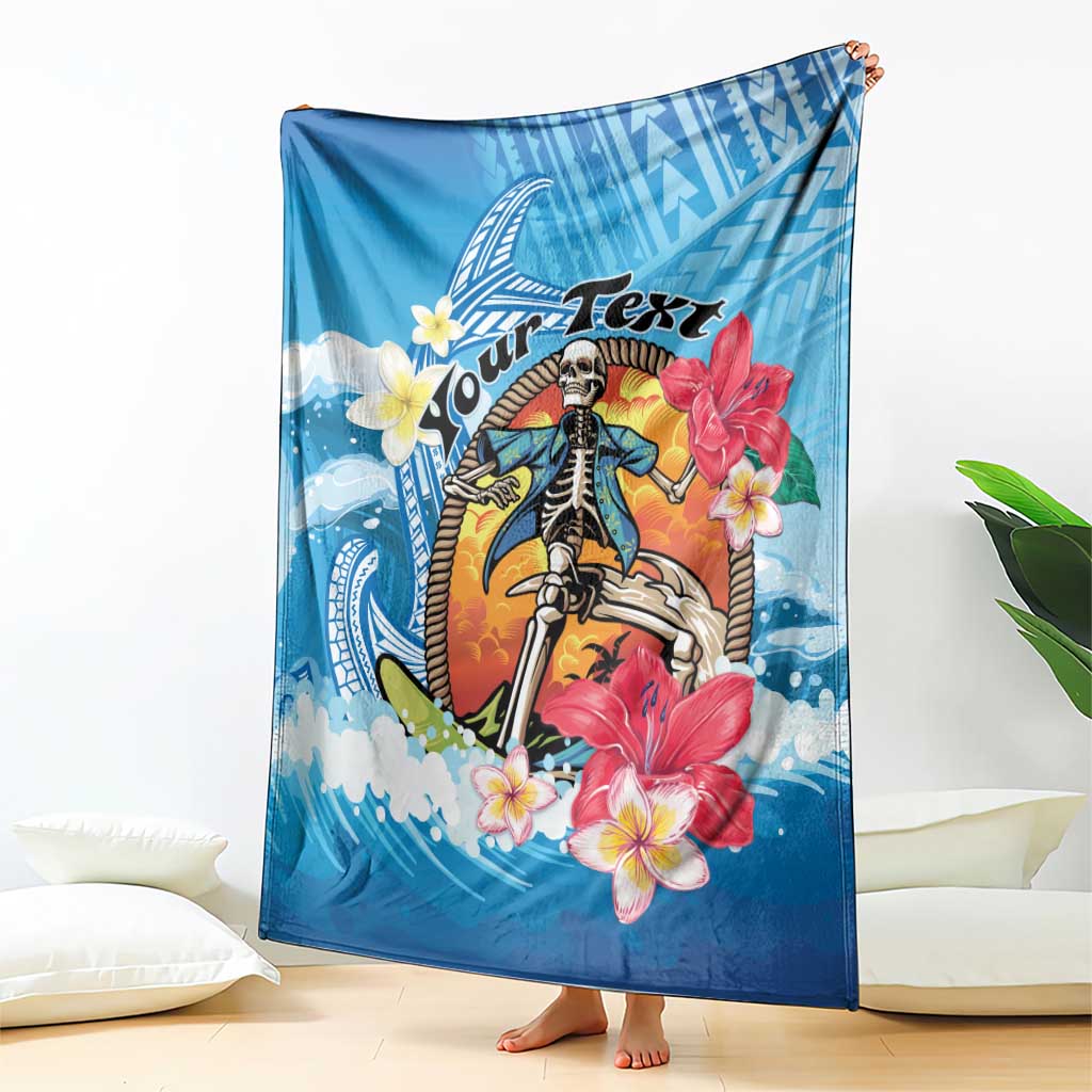 Personalized Aloha Hawaii Skeleton Surfing Blanket Tribal Shark Plumeria