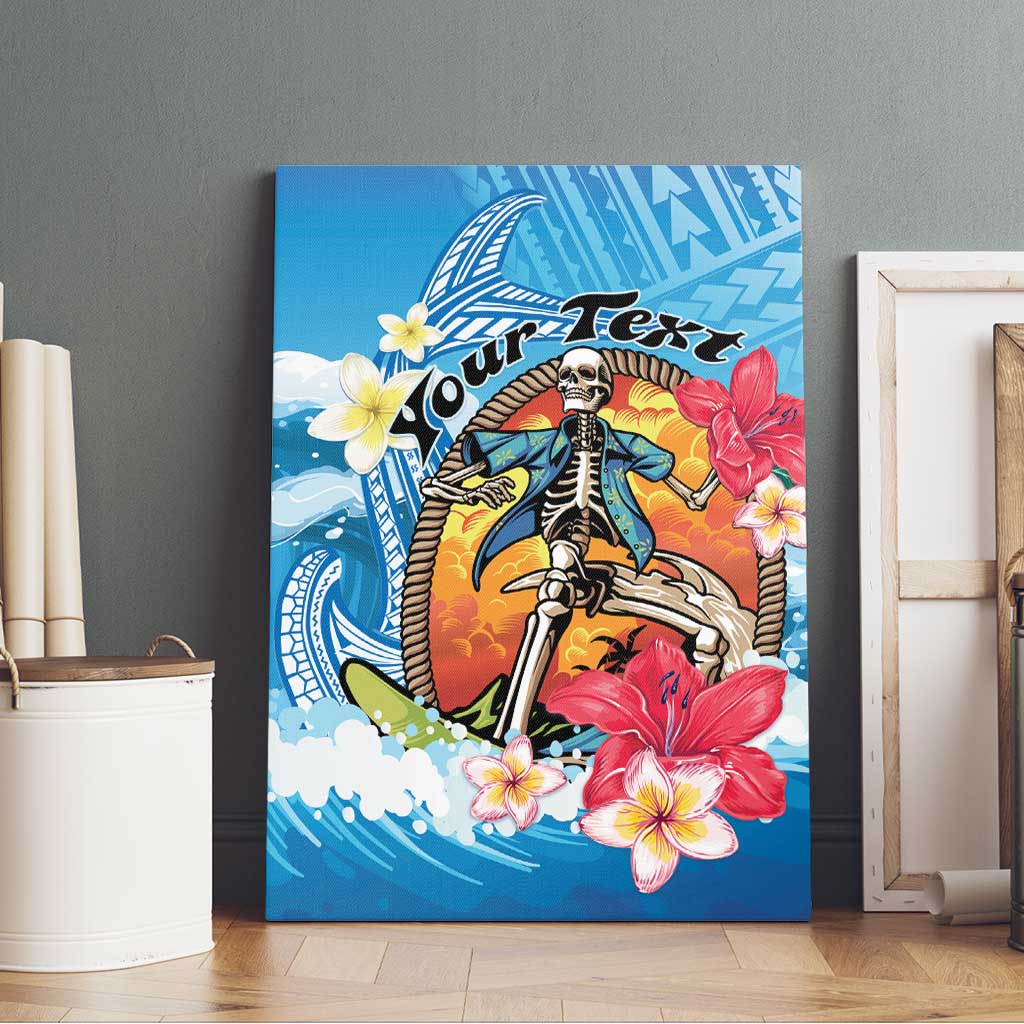 Personalized Aloha Hawaii Skeleton Surfing Canvas Wall Art Tribal Shark Plumeria
