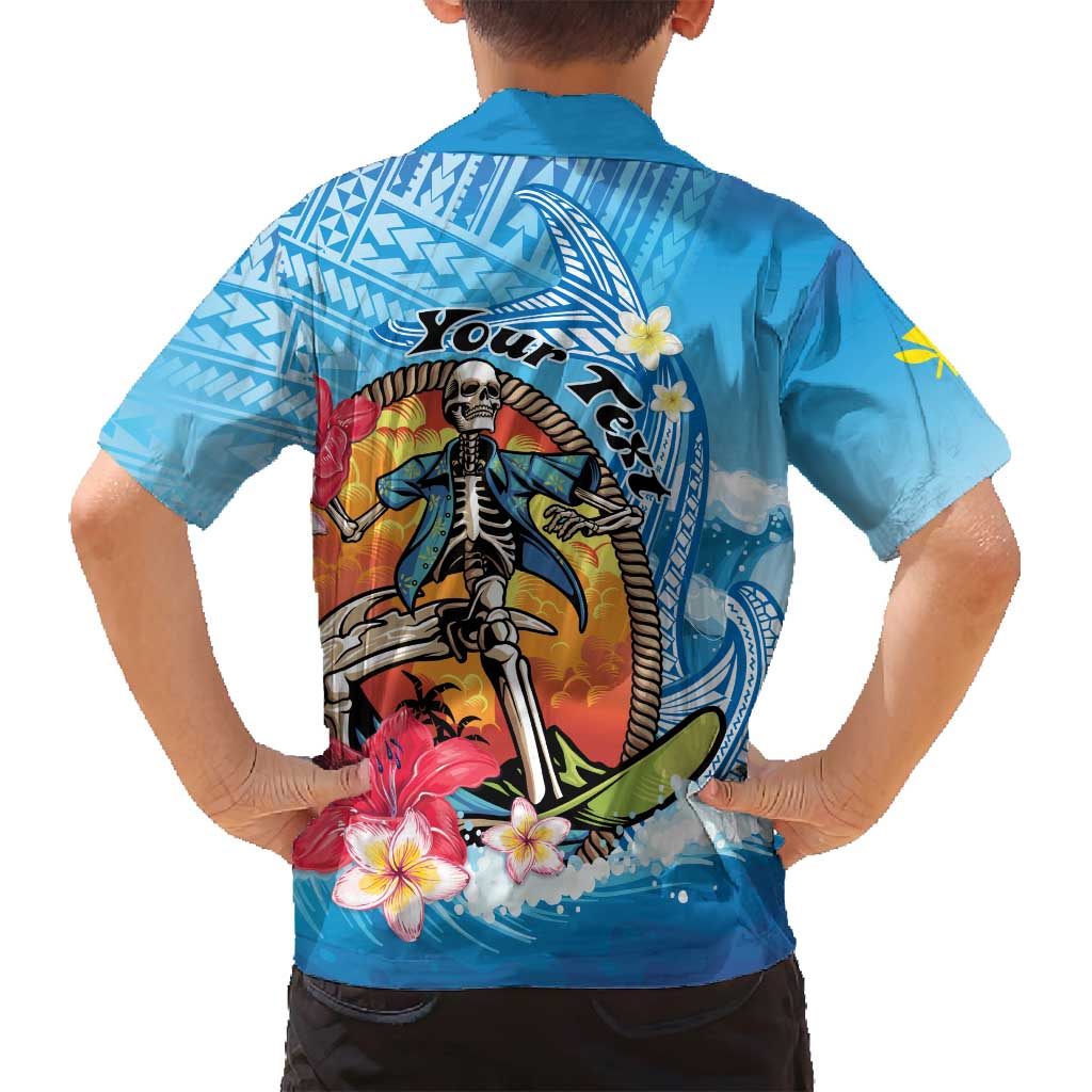 Personalized Aloha Hawaii Skeleton Surfing Family Matching Summer Maxi Dress and Hawaiian Shirt Tribal Shark Plumeria