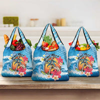Aloha Hawaii Skeleton Surfing Grocery Bag Tribal Shark Plumeria