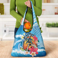 Aloha Hawaii Skeleton Surfing Grocery Bag Tribal Shark Plumeria