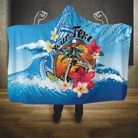 Personalized Aloha Hawaii Skeleton Surfing Hooded Blanket Tribal Shark Plumeria