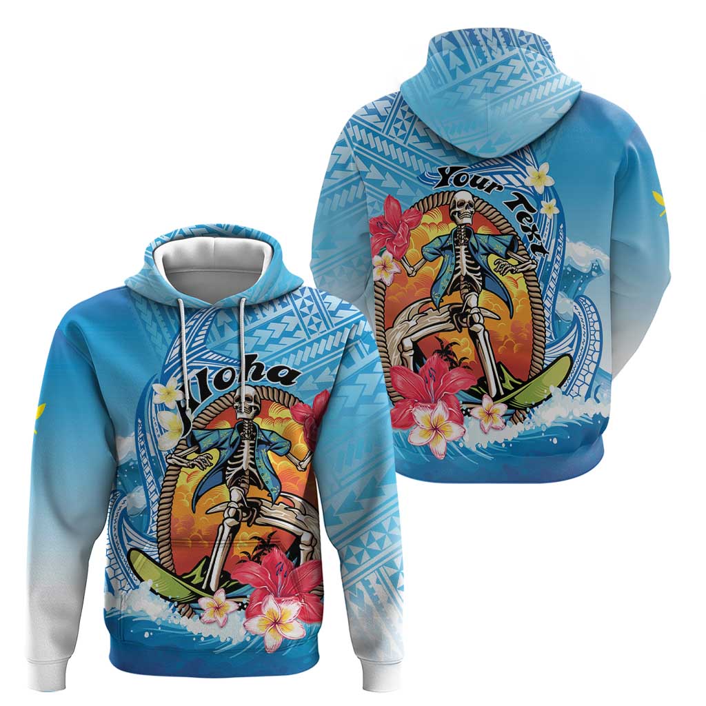 Personalized Aloha Hawaii Skeleton Surfing Hoodie Tribal Shark Plumeria