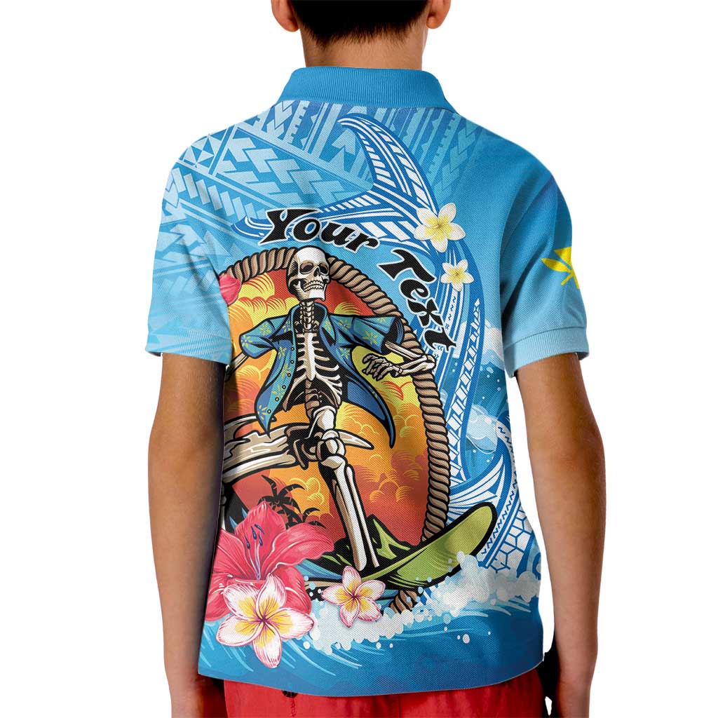 Personalized Aloha Hawaii Skeleton Surfing Kid Polo Shirt Tribal Shark Plumeria