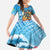 Personalized Aloha Hawaii Skeleton Surfing Kid Short Sleeve Dress Tribal Shark Plumeria