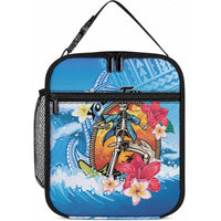 Personalized Aloha Hawaii Skeleton Surfing Lunch Bag Tribal Shark Plumeria LT01 10.2 × 8.3 × 4.3 inch Blue - Polynesian Pride