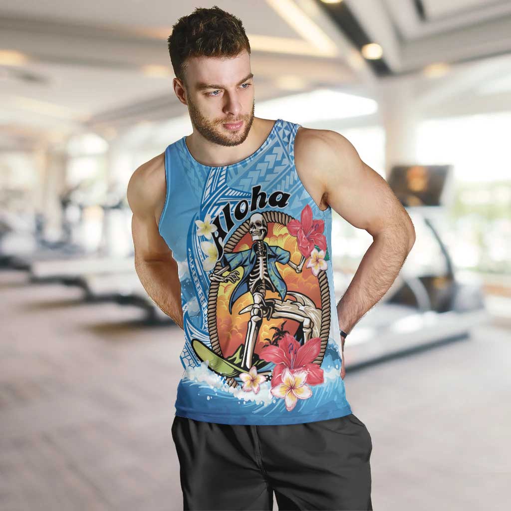 Personalized Aloha Hawaii Skeleton Surfing Men Tank Top Tribal Shark Plumeria