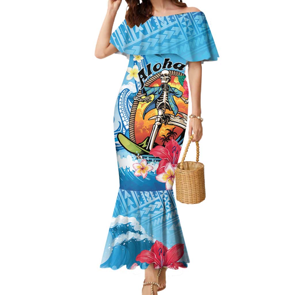 Personalized Aloha Hawaii Skeleton Surfing Mermaid Dress Tribal Shark Plumeria