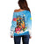 Personalized Aloha Hawaii Skeleton Surfing Off Shoulder Sweater Tribal Shark Plumeria