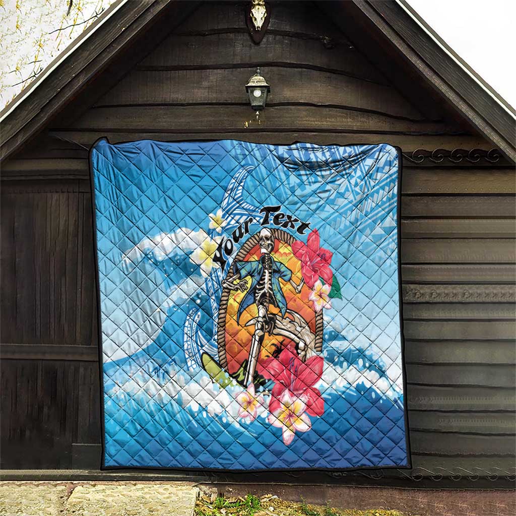 Personalized Aloha Hawaii Skeleton Surfing Quilt Tribal Shark Plumeria