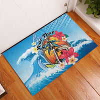 Personalized Aloha Hawaii Skeleton Surfing Rubber Doormat Tribal Shark Plumeria