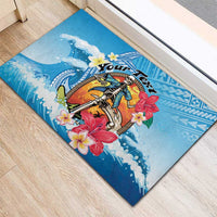 Personalized Aloha Hawaii Skeleton Surfing Rubber Doormat Tribal Shark Plumeria