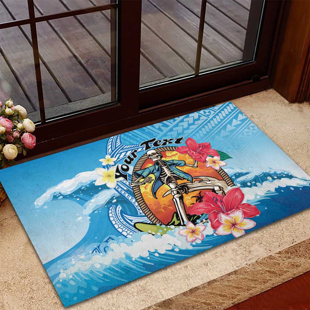 Personalized Aloha Hawaii Skeleton Surfing Rubber Doormat Tribal Shark Plumeria