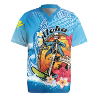 Personalized Aloha Hawaii Skeleton Surfing Rugby Jersey Tribal Shark Plumeria