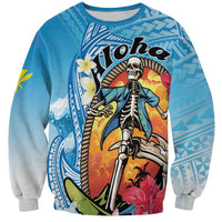 Personalized Aloha Hawaii Skeleton Surfing Sweatshirt Tribal Shark Plumeria