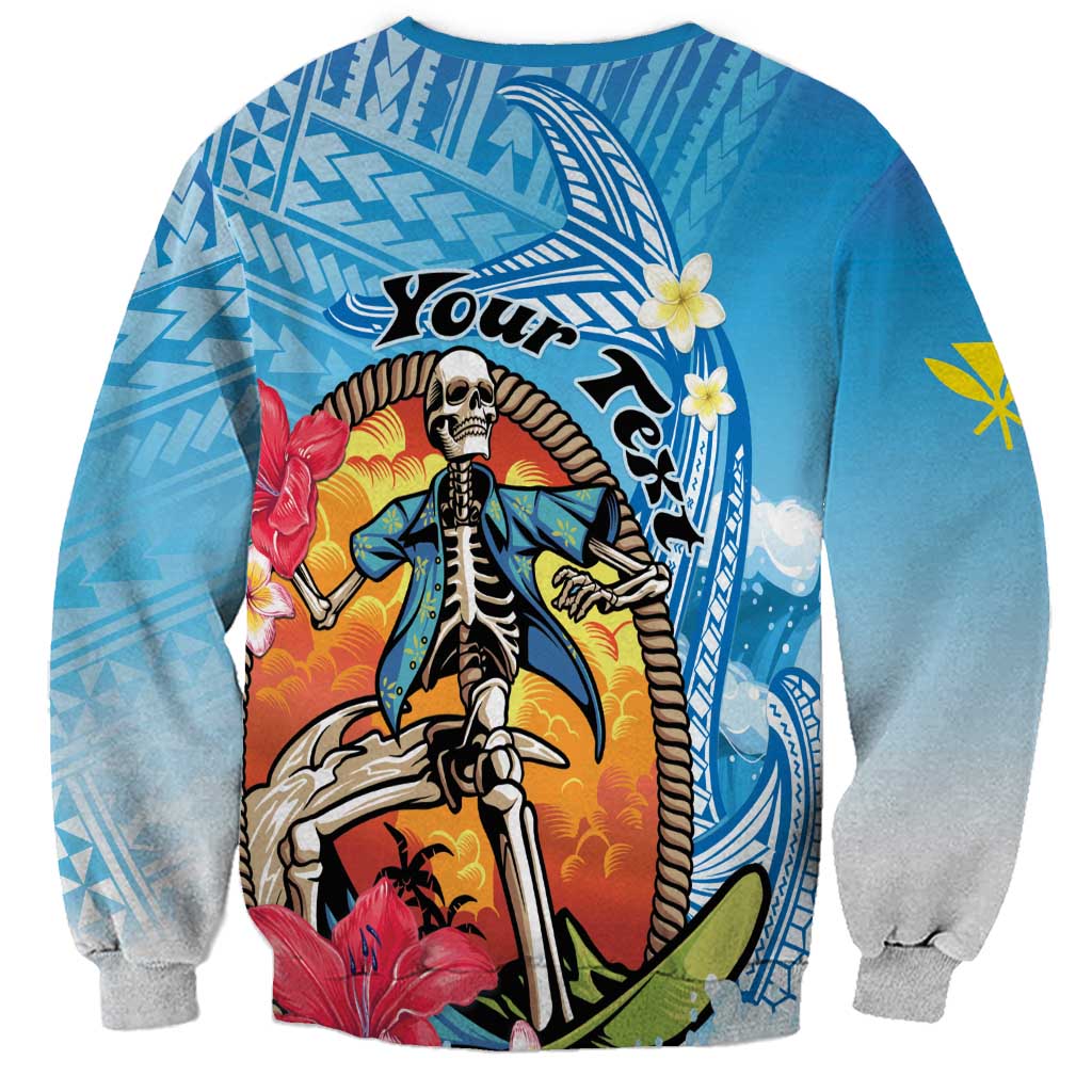 Personalized Aloha Hawaii Skeleton Surfing Sweatshirt Tribal Shark Plumeria