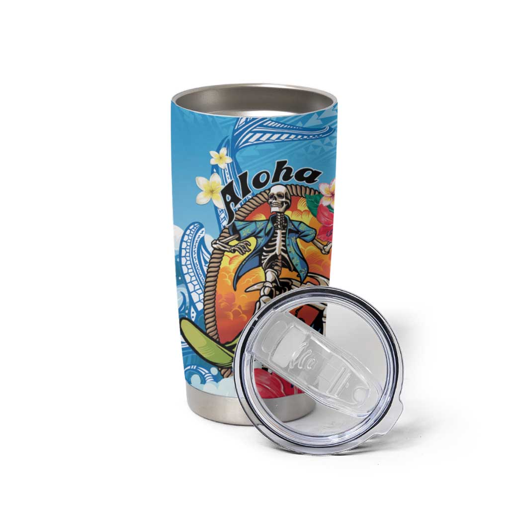 Personalized Aloha Hawaii Skeleton Surfing Tumbler Cup Tribal Shark Plumeria