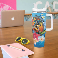 Personalized Aloha Hawaii Skeleton Surfing Tumbler With Handle Tribal Shark Plumeria