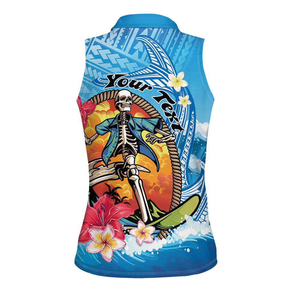 Personalized Aloha Hawaii Skeleton Surfing Women Sleeveless Polo Shirt Tribal Shark Plumeria