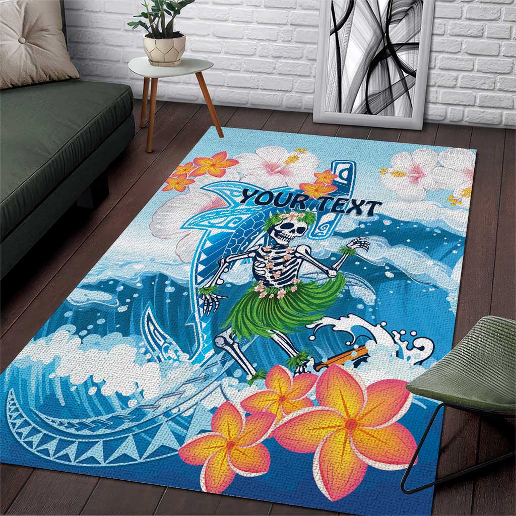 Personalized Hawaii Hula Girl Skeleton Dancing Area Rug Hibiscus Tribal Shark