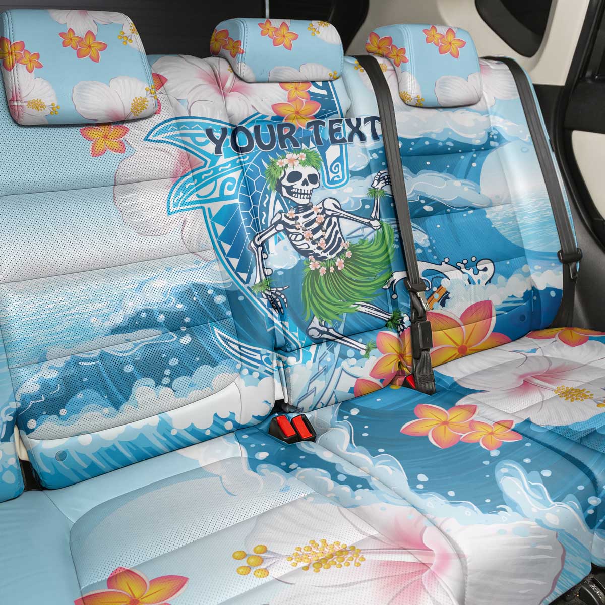 Personalized Hawaii Hula Girl Skeleton Dancing Back Car Seat Cover Hibiscus Tribal Shark