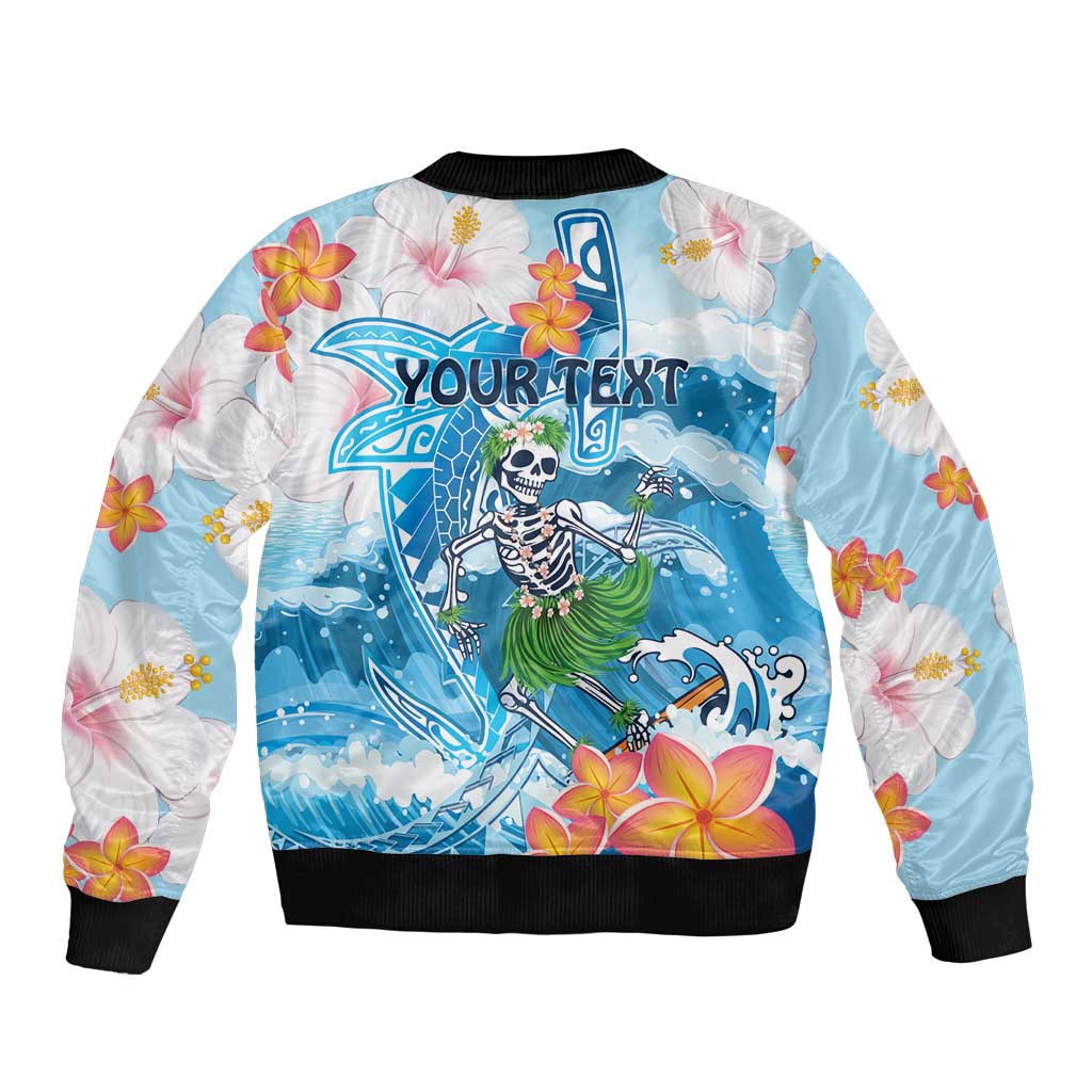 Personalized Hawaii Hula Girl Skeleton Dancing Bomber Jacket Hibiscus Tribal Shark