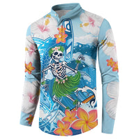 Personalized Hawaii Hula Girl Skeleton Dancing Button Sweatshirt Hibiscus Tribal Shark LT01 - Polynesian Pride