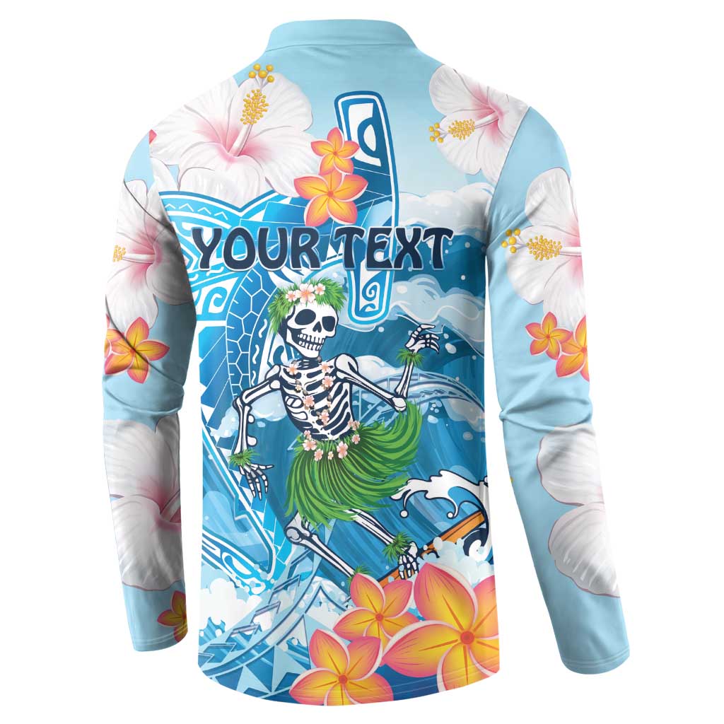 Personalized Hawaii Hula Girl Skeleton Dancing Button Sweatshirt Hibiscus Tribal Shark LT01 - Polynesian Pride