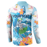 Personalized Hawaii Hula Girl Skeleton Dancing Button Sweatshirt Hibiscus Tribal Shark LT01 - Polynesian Pride