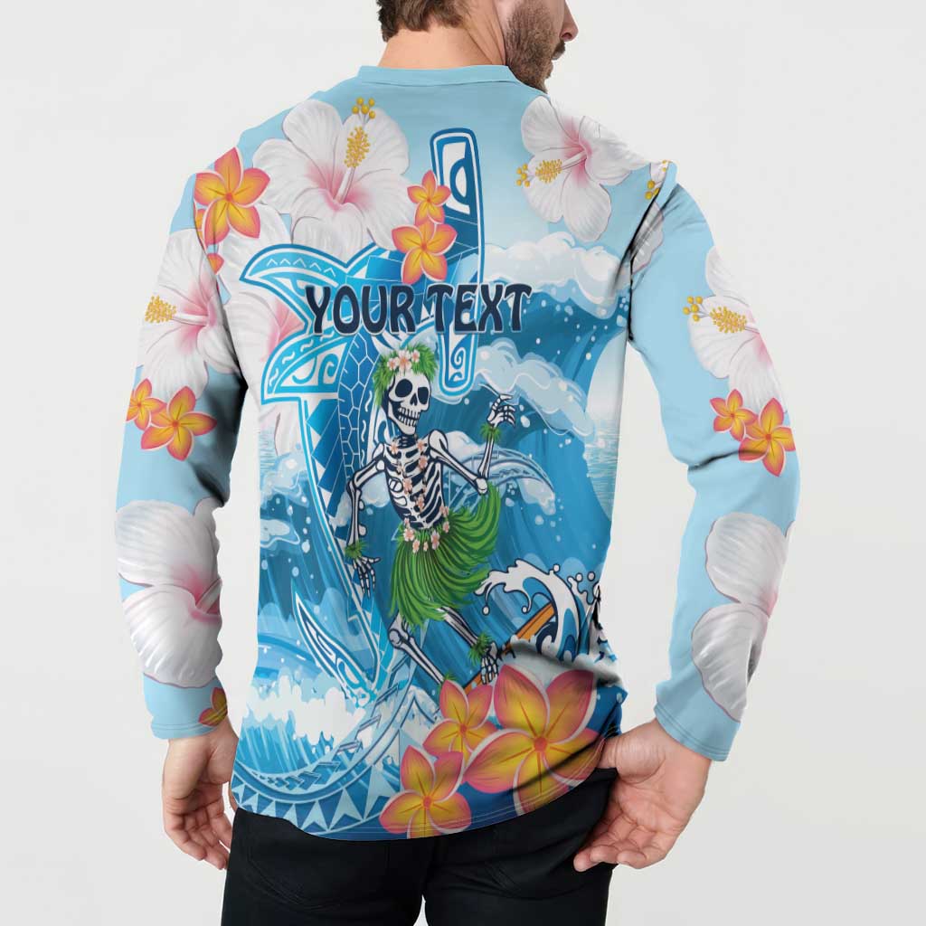 Personalized Hawaii Hula Girl Skeleton Dancing Button Sweatshirt Hibiscus Tribal Shark LT01 - Polynesian Pride