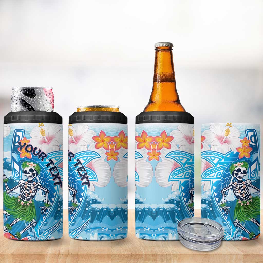 Personalized Hawaii Hula Girl Skeleton Dancing 4 in 1 Can Cooler Tumbler Hibiscus Tribal Shark
