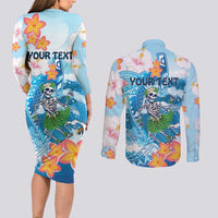 Personalized Hawaii Hula Girl Skeleton Dancing Couples Matching Long Sleeve Bodycon Dress and Long Sleeve Button Shirt Hibiscus Tribal Shark LT01 - Polynesian Pride