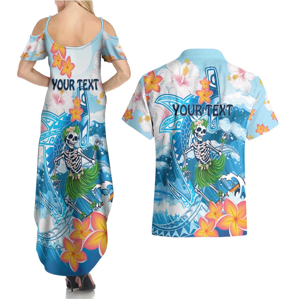 Personalized Hawaii Hula Girl Skeleton Dancing Couples Matching Summer Maxi Dress and Hawaiian Shirt Hibiscus Tribal Shark LT01 - Polynesian Pride