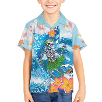 Personalized Hawaii Hula Girl Skeleton Dancing Family Matching Short Sleeve Bodycon Dress and Hawaiian Shirt Hibiscus Tribal Shark LT01 Son's Shirt Blue - Polynesian Pride