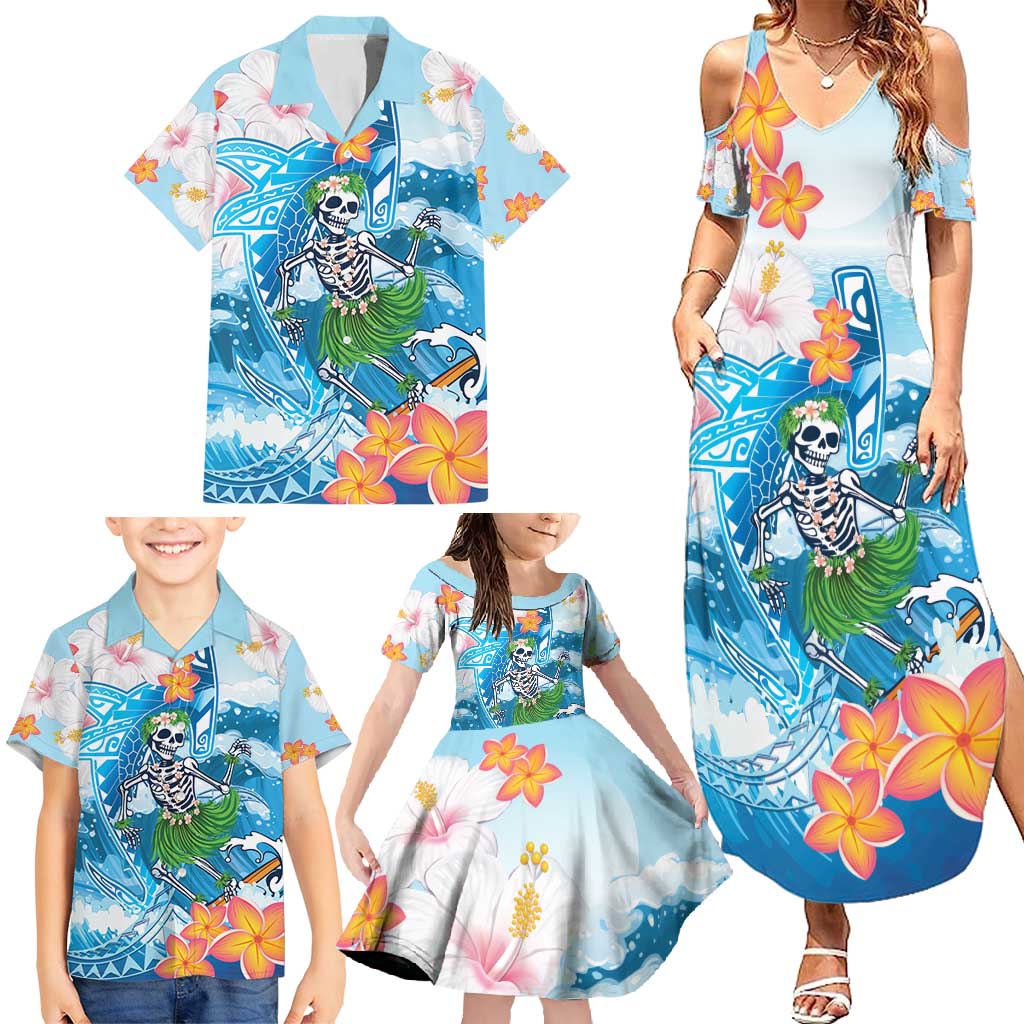 Personalized Hawaii Hula Girl Skeleton Dancing Family Matching Summer Maxi Dress and Hawaiian Shirt Hibiscus Tribal Shark LT01 - Polynesian Pride