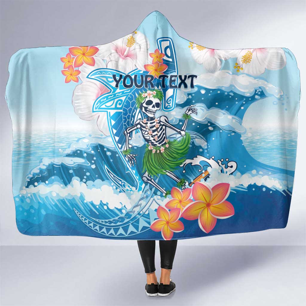 Personalized Hawaii Hula Girl Skeleton Dancing Hooded Blanket Hibiscus Tribal Shark