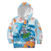 Personalized Hawaii Hula Girl Skeleton Dancing Kid Hoodie Hibiscus Tribal Shark