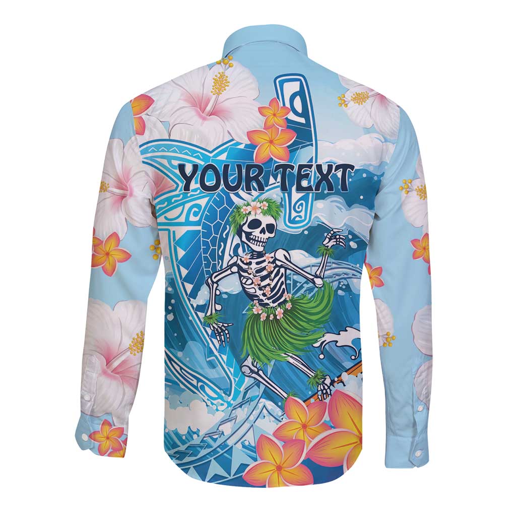 Personalized Hawaii Hula Girl Skeleton Dancing Long Sleeve Button Shirt Hibiscus Tribal Shark LT01 - Polynesian Pride