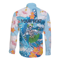 Personalized Hawaii Hula Girl Skeleton Dancing Long Sleeve Button Shirt Hibiscus Tribal Shark LT01 - Polynesian Pride