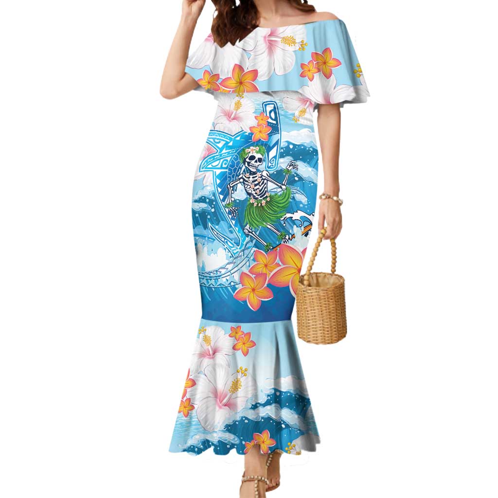 Personalized Hawaii Hula Girl Skeleton Dancing Mermaid Dress Hibiscus Tribal Shark